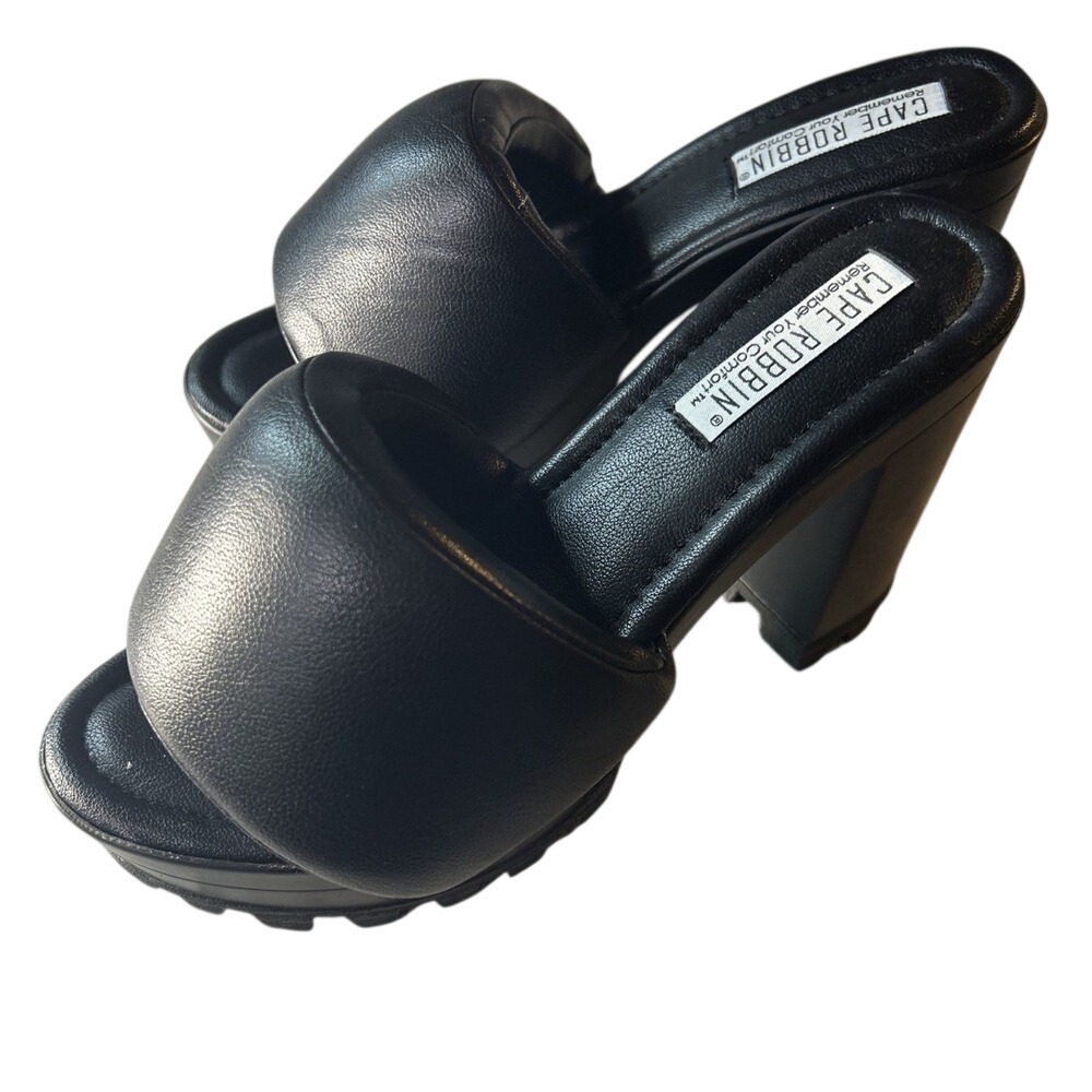 Cape Robbin Y2K‎ Platform Block Heel Mules Black Chunky Slip-On Size 9M